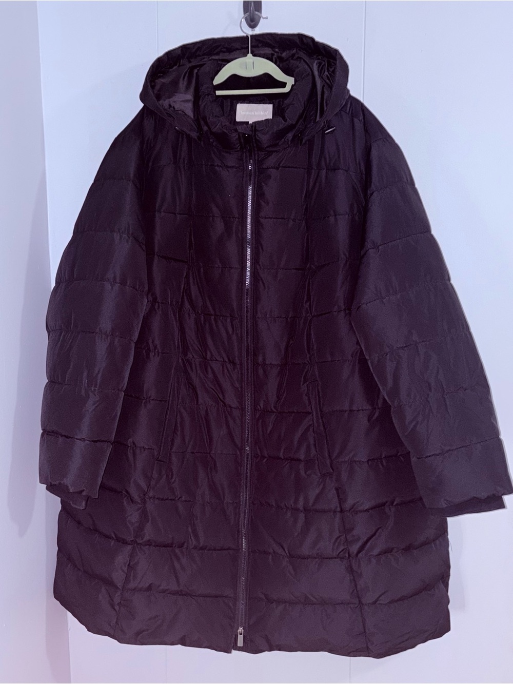 Woman Within 4X 34/36 Black Long Puffer Coat Heavyweight Removable Hood Plus